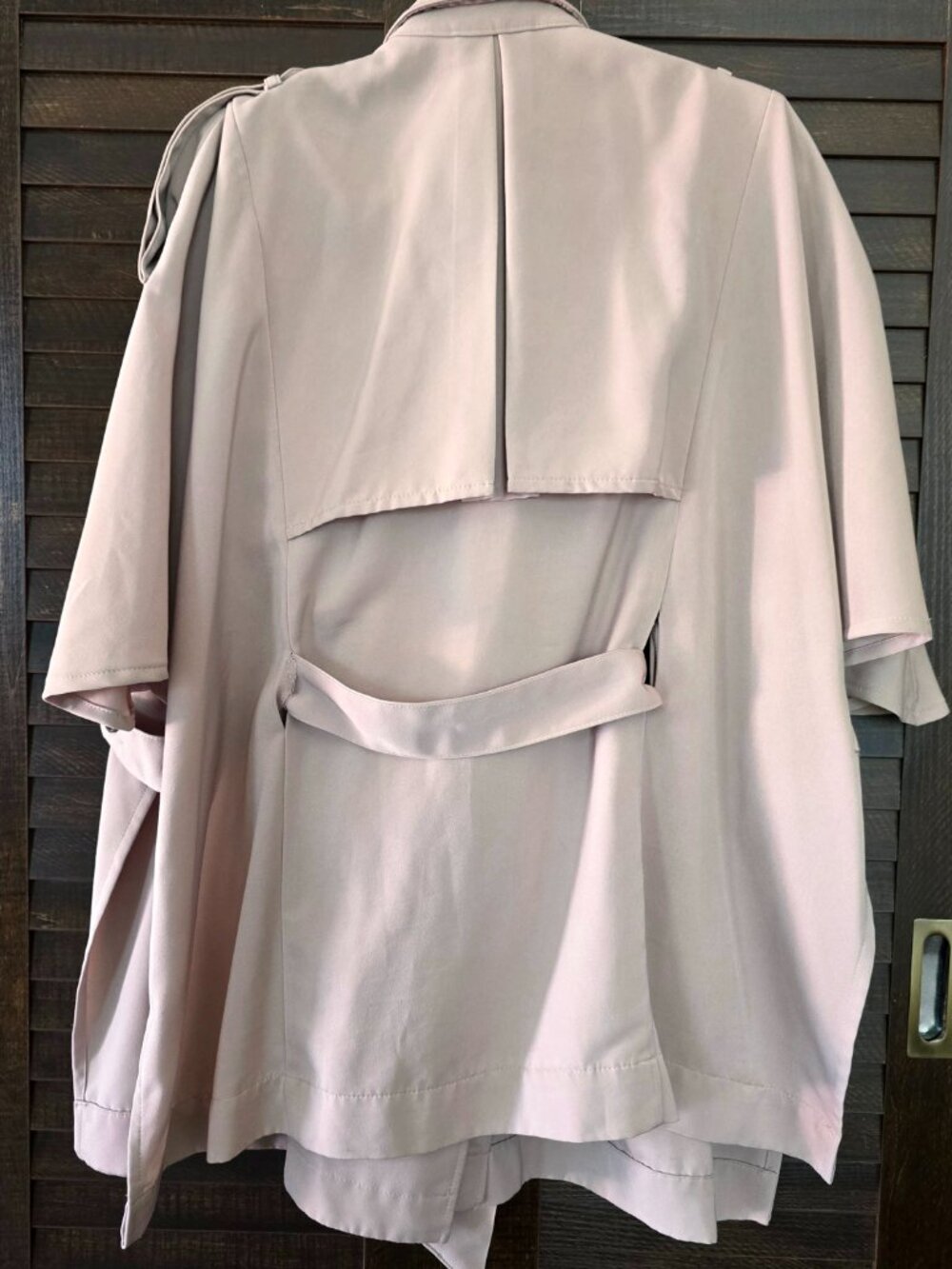 Vintage Camel Beige Trench Coat Cape Poncho Jacket Double Breasted Belted S M - Picture 3 of 6